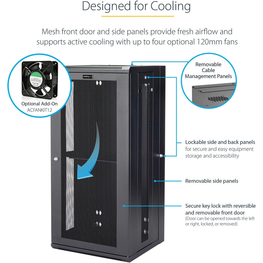 StarTech.com 26U 19" Wall Mount Network Cabinet - 16" Deep Hinged Locking Flexible IT Data Equipment Rack Vented Switch Enclosure w/Shelf RK2620WALHM