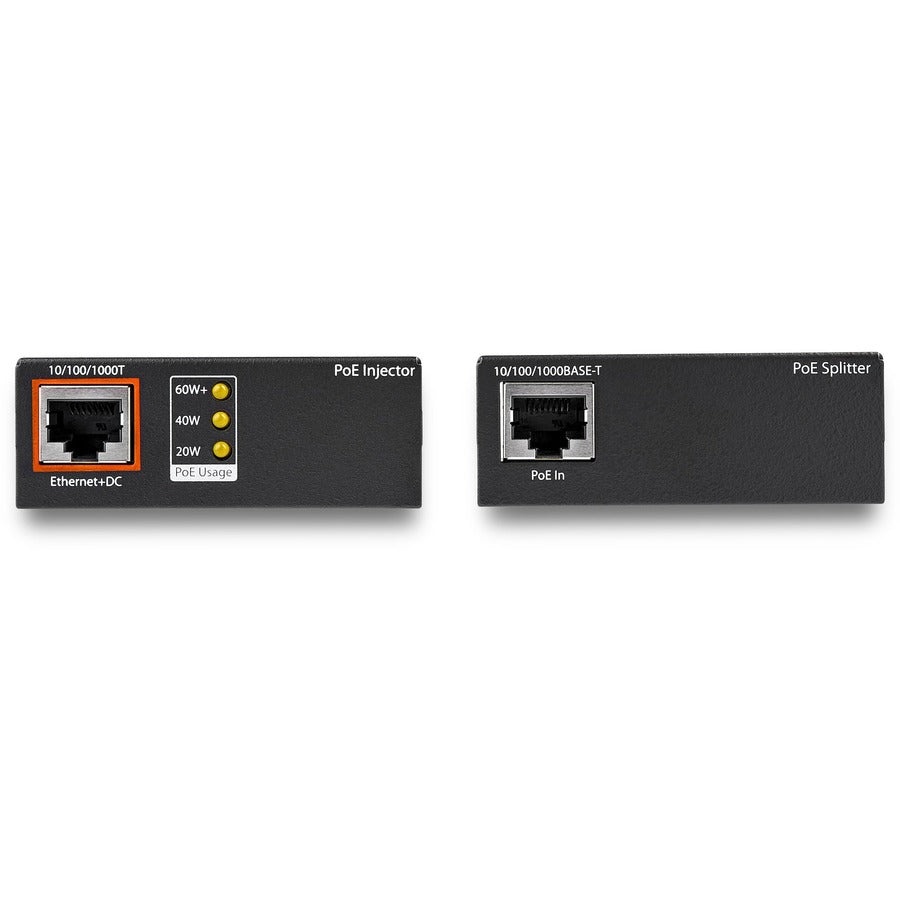 Star Tech.com Kit d'injecteur et répartiteur PoE Gigabit 1 port - Injecteur haute/ultra puissance sur Ethernet 60 W 100 m - Sortie 12 V-24 V CC 802.3bt Midspan UPOESPLT1G
