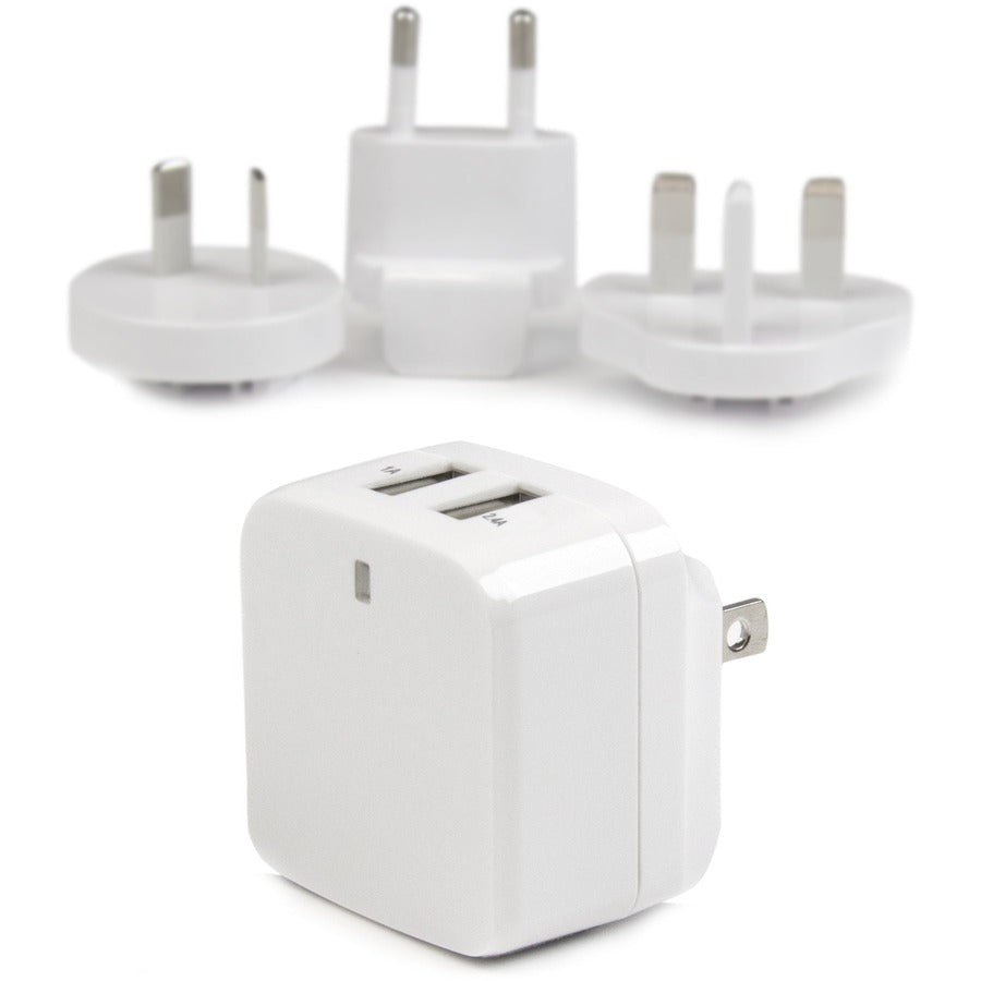 Star Tech.com Travel USB Wall Charger - 2 Port - White - Universal Travel Adapter - International Power Adapter - USB Charger USB2PACWH
