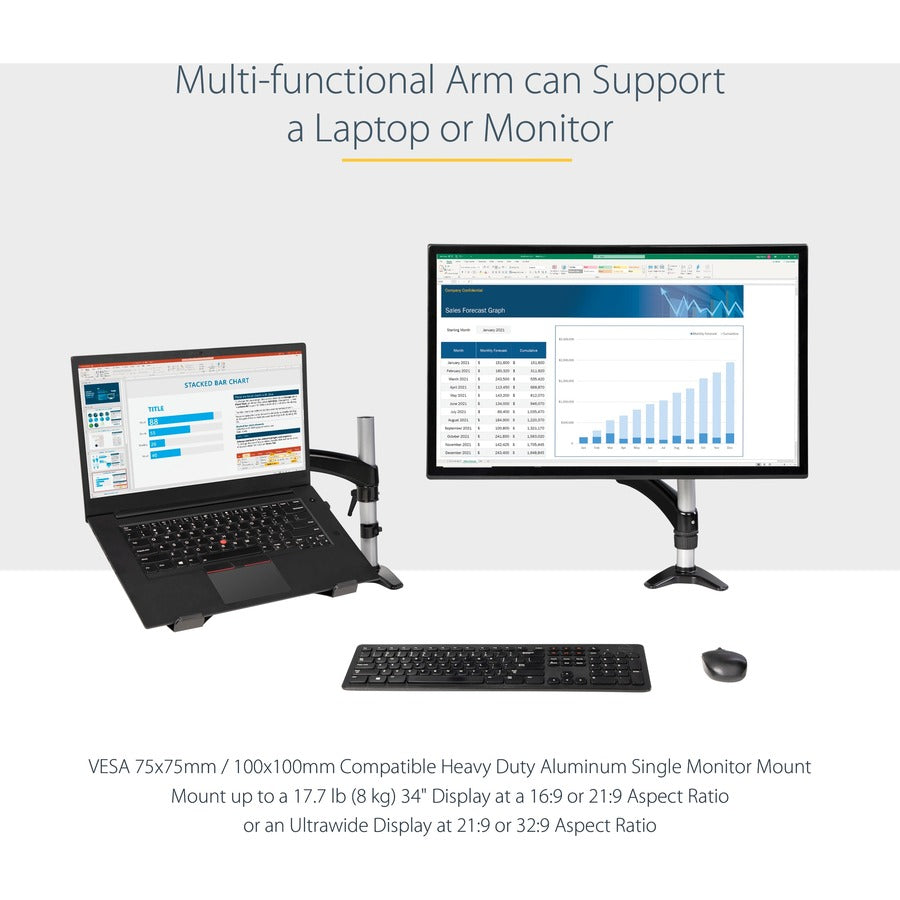 StarTech.com Desk Mount Laptop Arm, Full Motion Articulating Arm/Stand for Laptop or 34 inch Monitor, VESA Mount Laptop Tray, Adjustable ARMUNONB1