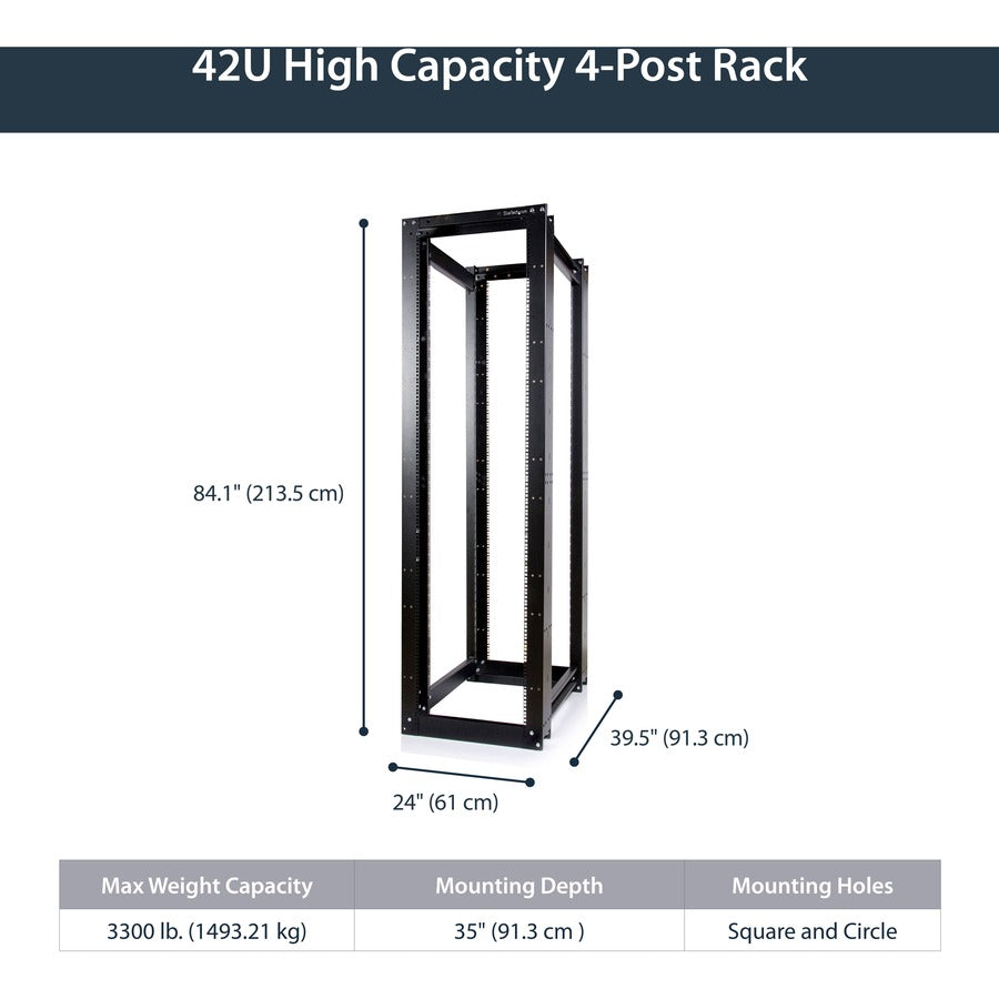 StarTech.com 45U 3300lb High Capacity 4 Post Open Server Equipment Rack - Flat Pack (4POSTRACKHD) 4POSTRACKHD