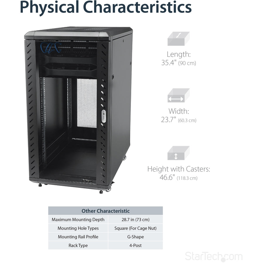 StarTech.com Armoire rack serveur 22U sur roulettes - Profondeur réglable 36 pouces - Boîtier pour équipement réseau portable (RK2236BKF) RK2236BKF