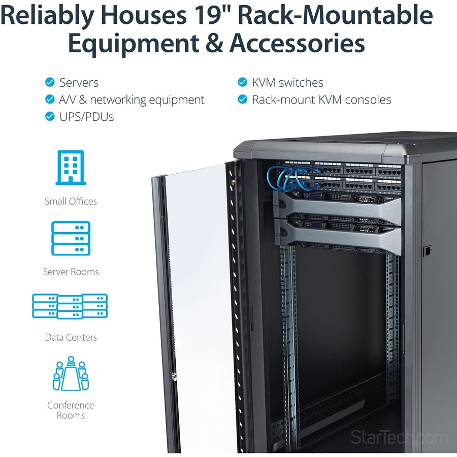 StarTech.com 22U Server Rack Cabinet on Wheels - 36 inch Adjustable Depth - Portable Network Equipment Enclosure (RK2236BKF) RK2236BKF