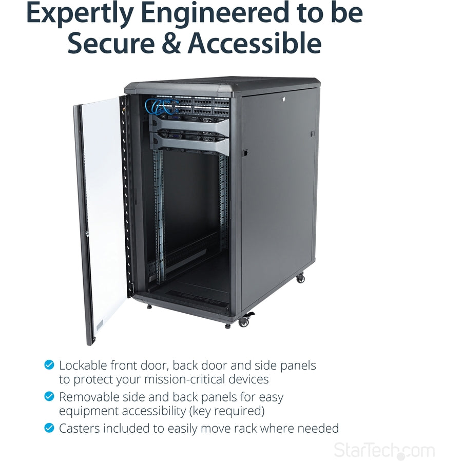 StarTech.com Armoire rack serveur 22U sur roulettes - Profondeur réglable 36 pouces - Boîtier pour équipement réseau portable (RK2236BKF) RK2236BKF