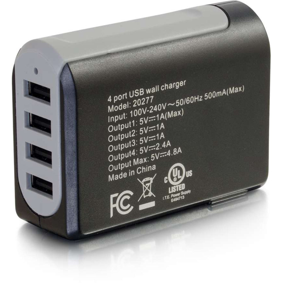 C2G 4-Port USB Wall Charger - AC to USB Adapter, 5V 4.8A Output 20277