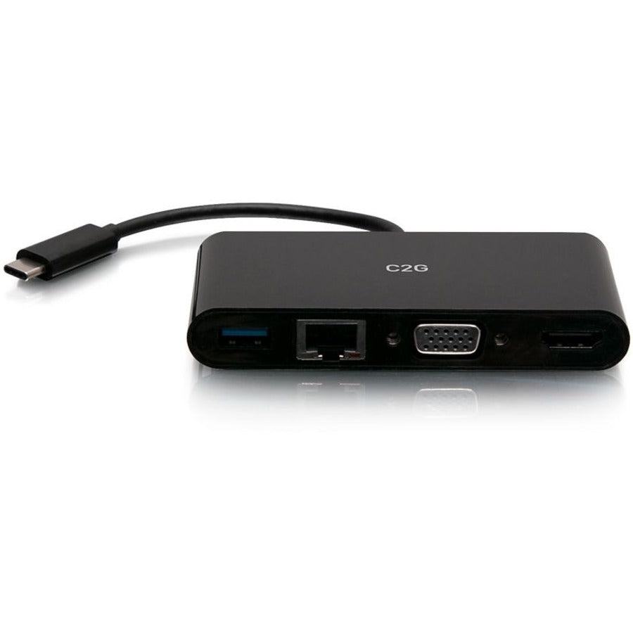 C2G USB C to HDMI, VGA, USB A & RJ45 Adapter - 4K 30Hz - Black C2G29828