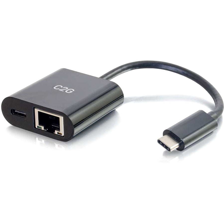 C2G USB C Ethernet Adapter with Power - Black 29749