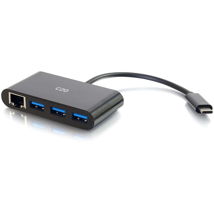 C2G USB C Ethernet and 3 Port USB Hub - Black 29747