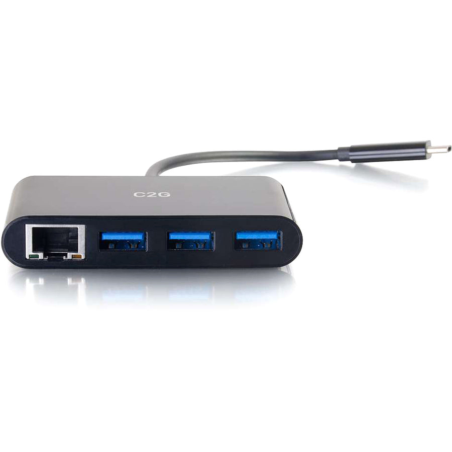 C2G USB C Ethernet and 3 Port USB Hub - Black 29747