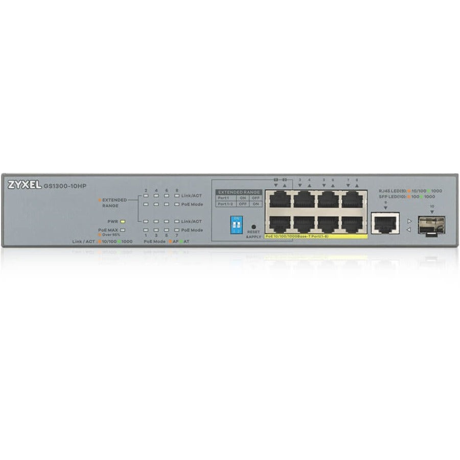 ZYXEL 8-port GbE Unmanaged PoE Switch with GbE Uplink GS1300-10HP