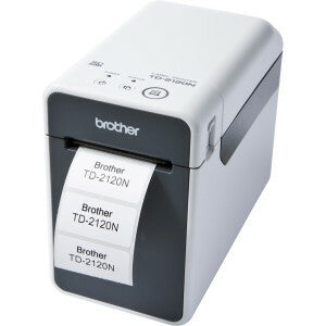 Brother TD-2120N Desktop Direct Thermal Printer - Monochrome - Label/Receipt Print - Ethernet - USB - Serial - Battery Included - White, Gray TD2120NWL