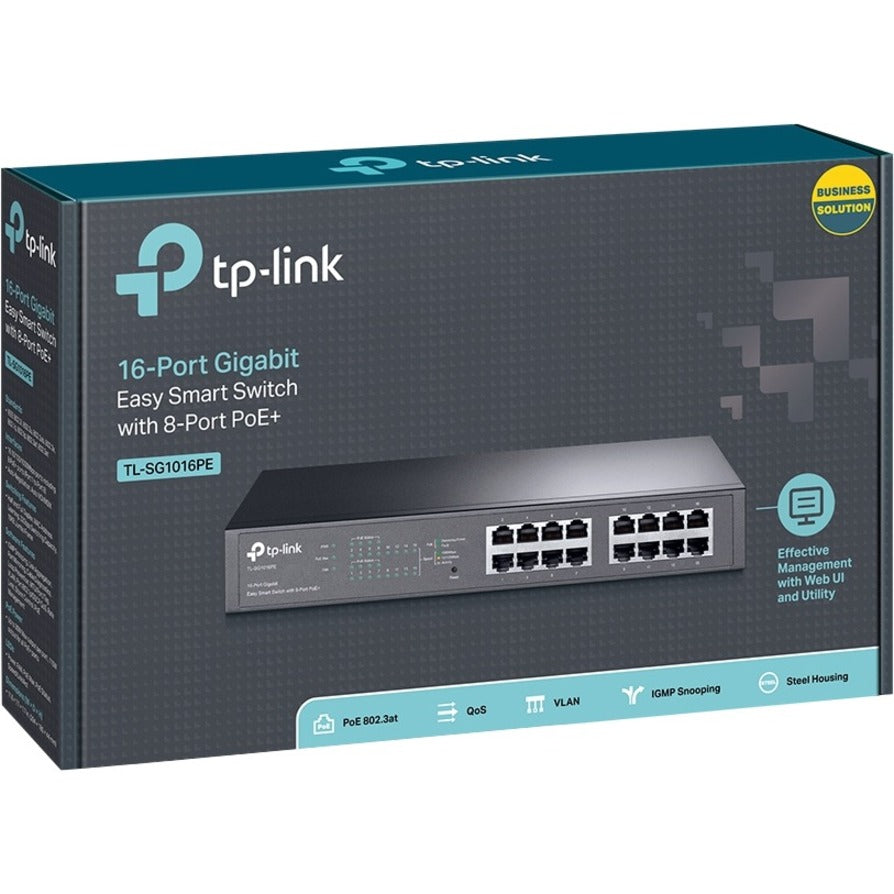 Commutateur PoE intelligent facile Gigabit TP-Link 16 ports avec PoE+ 8 ports TL-SG1016PE