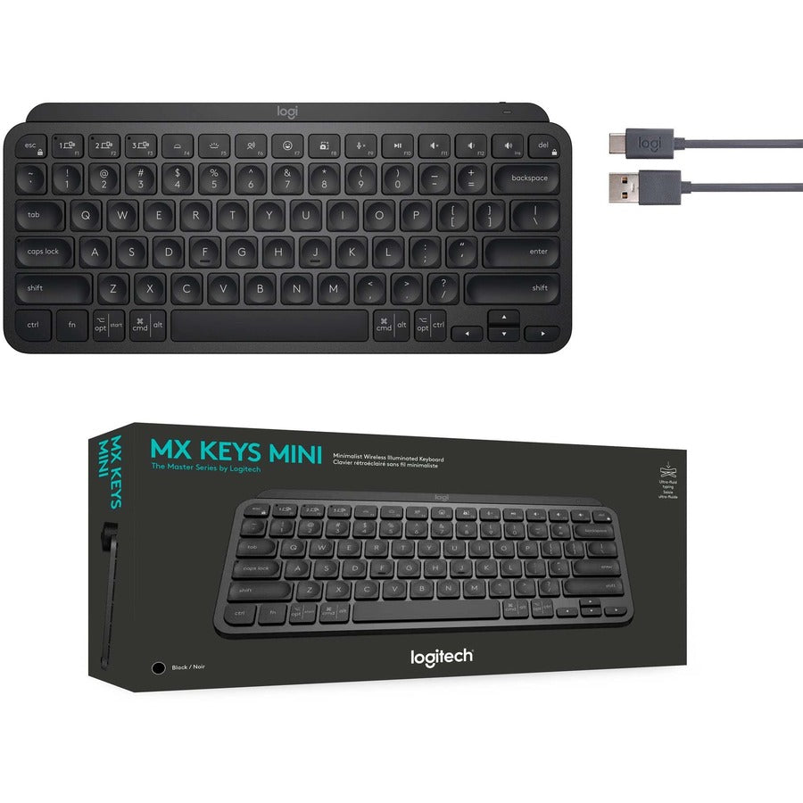 Logitech MX Keys Mini Minimalist Wireless Illuminated Keyboard, Compact, Bluetooth, Backlit, USB-C, Compatible with Apple macOS, iOS, Windows, Linux, Android, Metal Build (Black) 920-010475