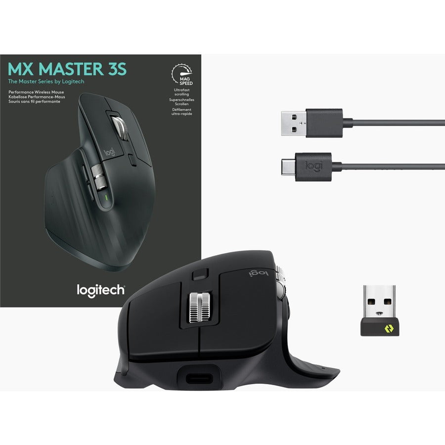 Logitech MX Master 3S - Wireless Performance Mouse with Ultra-fast Scrolling, Ergo, 8K DPI, Track on Glass, Quiet Clicks, USB-C, Bluetooth, Windows, Linux, Chrome (Black) 910-006556
