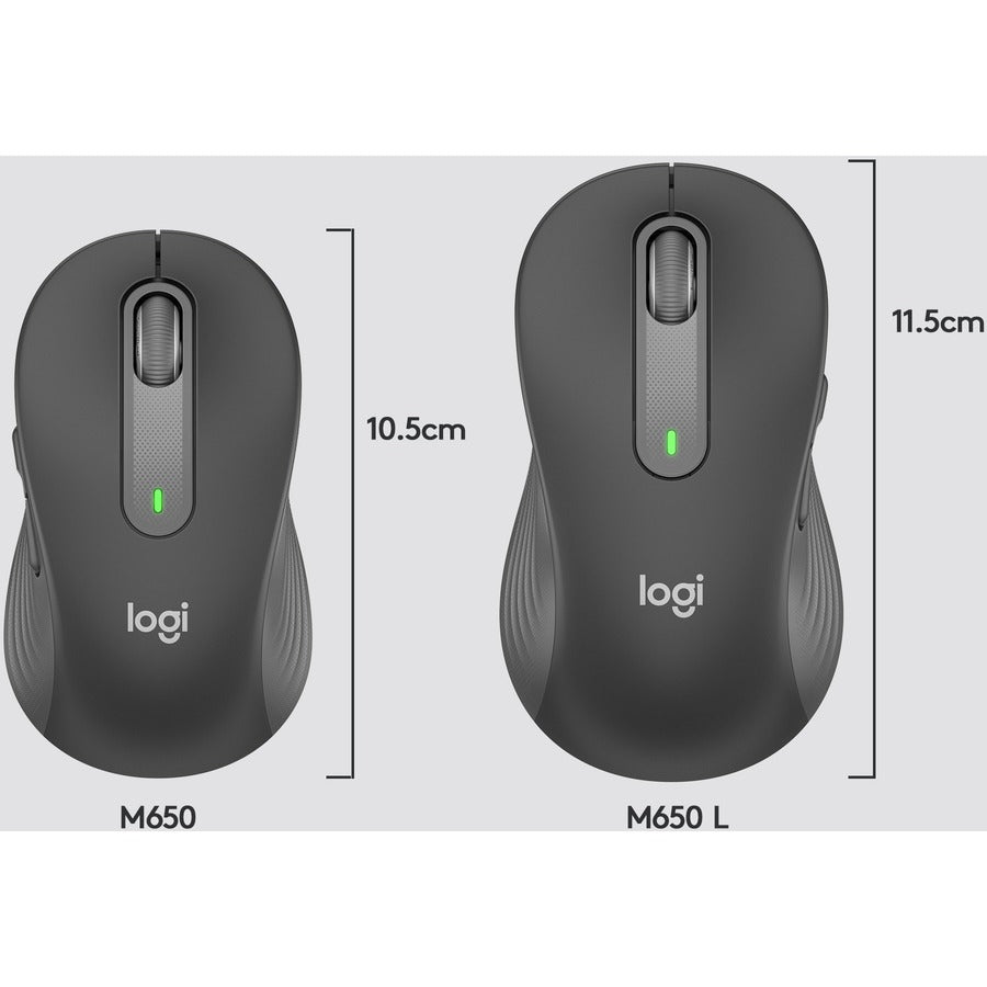 Logitech Signature M650 L Full Size Wireless Mouse - For Large Sized Hands, 2-Year Battery, Silent Clicks, Customizable Side Buttons, Bluetooth, Multi-Device Compatibility (Graphite) 910-006231