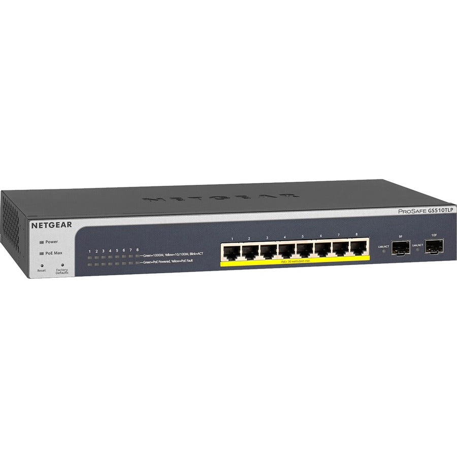 Netgear ProSAFE Switch administrable intelligent PoE+ Gigabit à 8 ports avec 2 ports SFP (GS510TLP) GS510TLP-100NAS