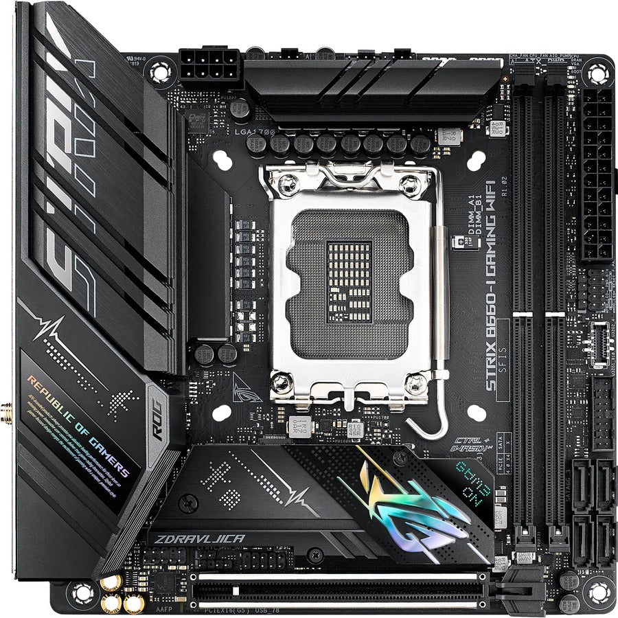 Carte mère de bureau de jeu Asus ROG Strix B660-I GAMING WIFI - Chipset Intel B660 - Socket LGA-1700 - Mémoire Intel Optane Ready - Mini ITX ROGSTRIXB660-IGAMINGWIFI