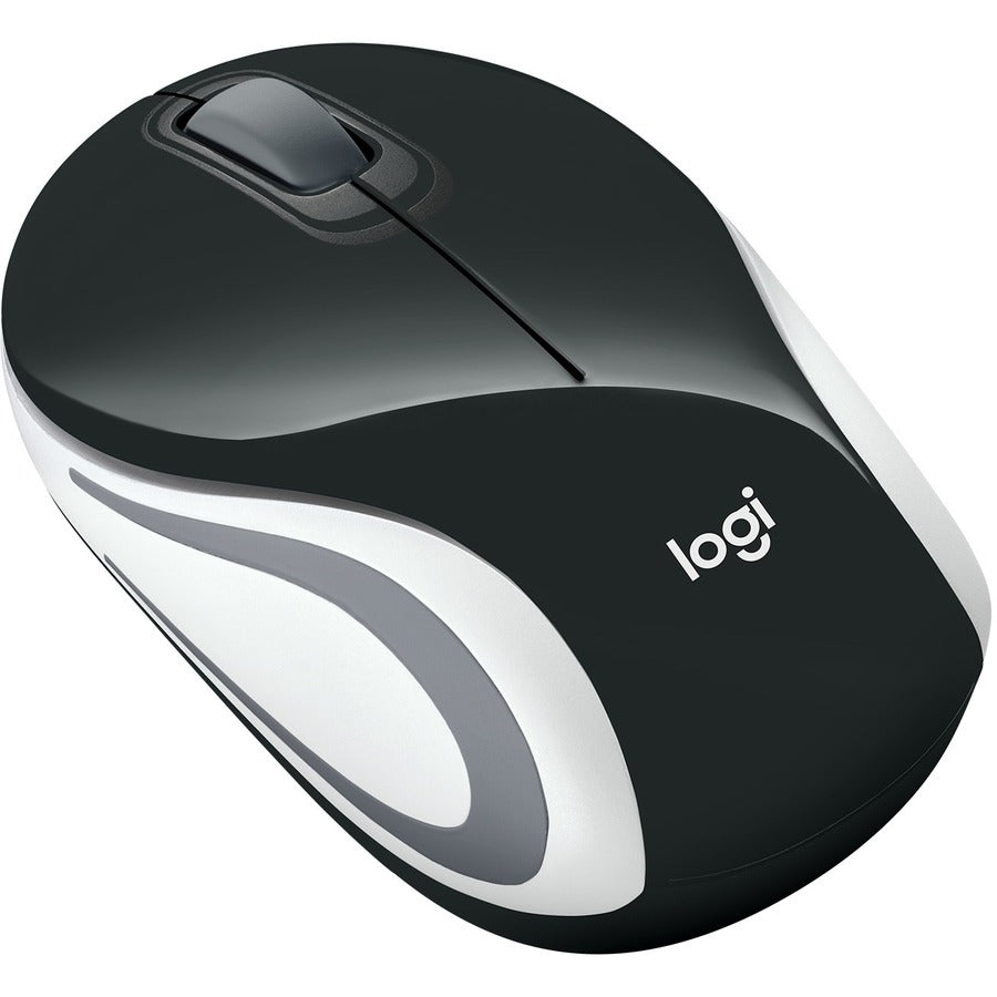 Logitech Mini souris sans fil M187 ultra portable, 2,4 GHz avec récepteur USB, suivi optique 1 000 DPI, 3 boutons, PC/Mac/ordinateur portable – Noir (avec bande blanche) 910-005459