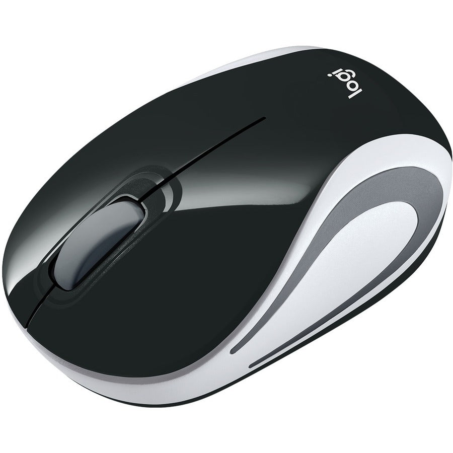 Logitech Mini souris sans fil M187 ultra portable, 2,4 GHz avec récepteur USB, suivi optique 1 000 DPI, 3 boutons, PC/Mac/ordinateur portable – Noir (avec bande blanche) 910-005459