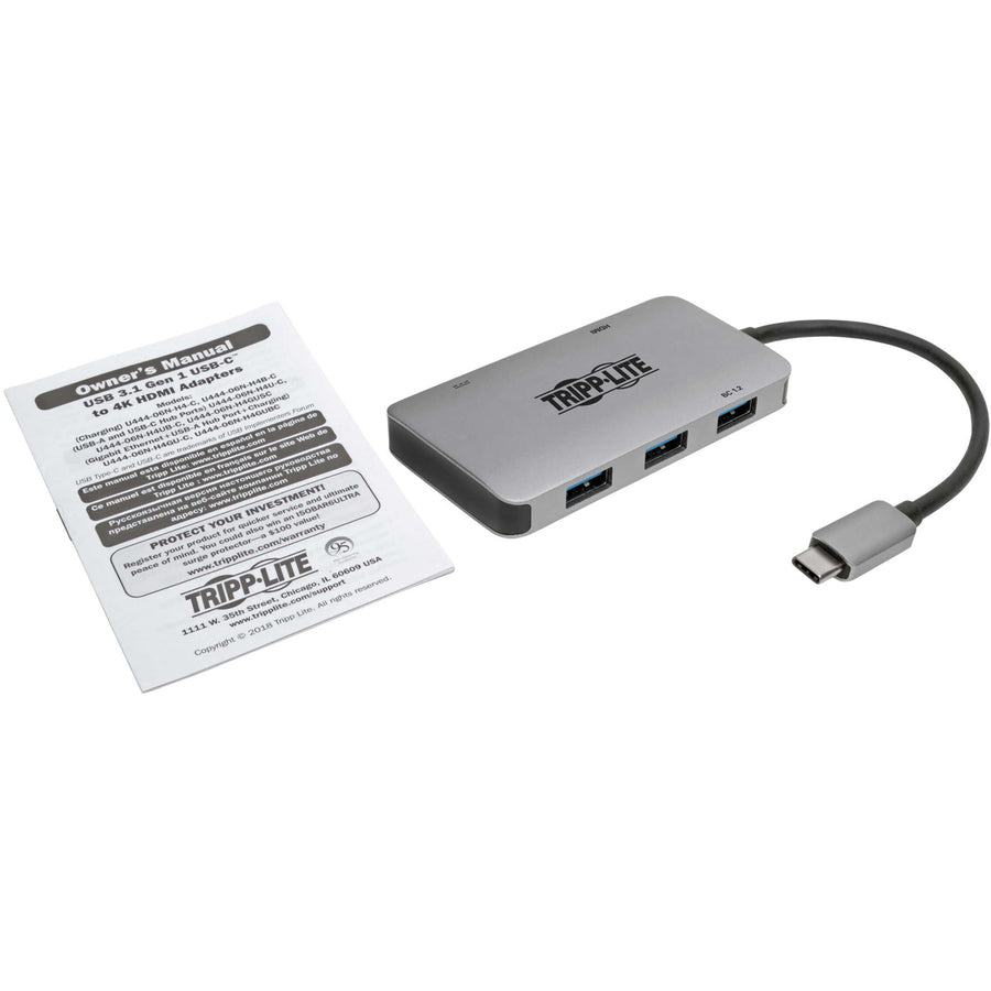 Adaptateur Tripp Lite USB 3.1 C avec chargement PD, gris U444-06N-H3U-C
