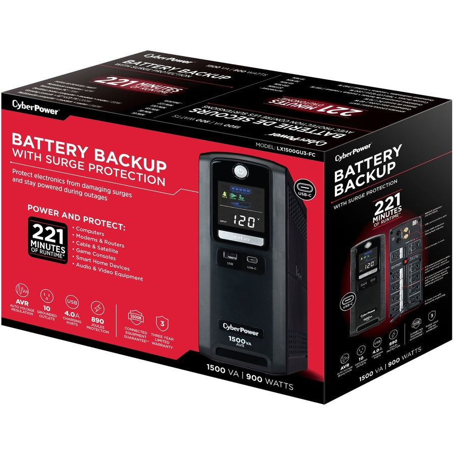 CyberPower Battery Backup LX1500GU3-FC 1500VA Mini-tower UPS LX1500GU3-FC