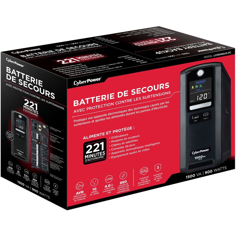 Batterie de secours CyberPower LX1500GU3-FC Onduleur mini-tour 1 500 VA LX1500GU3-FC