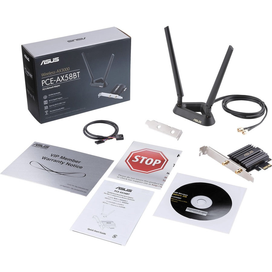 Asus PCE-AX58BT IEEE 802.11ax Bluetooth 5.0 Adaptateur combiné Wi-Fi/Bluetooth pour ordinateur de bureau PCE-AX58BT