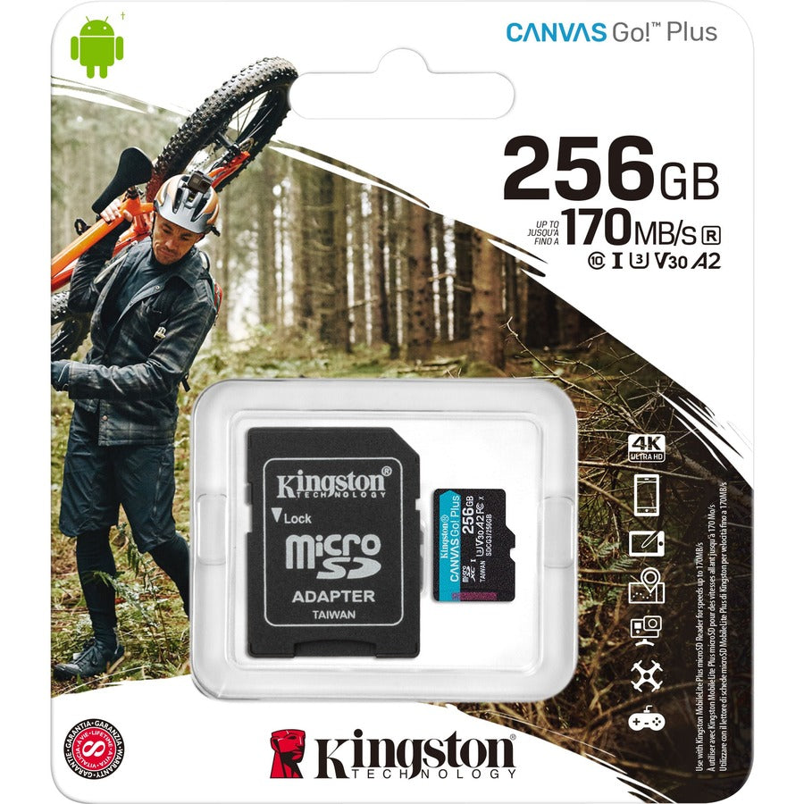 Kingston Canvas Go! Plus 256 GB Class 10/UHS-I (U3) V30 microSDXC SDCG3/256GBCR