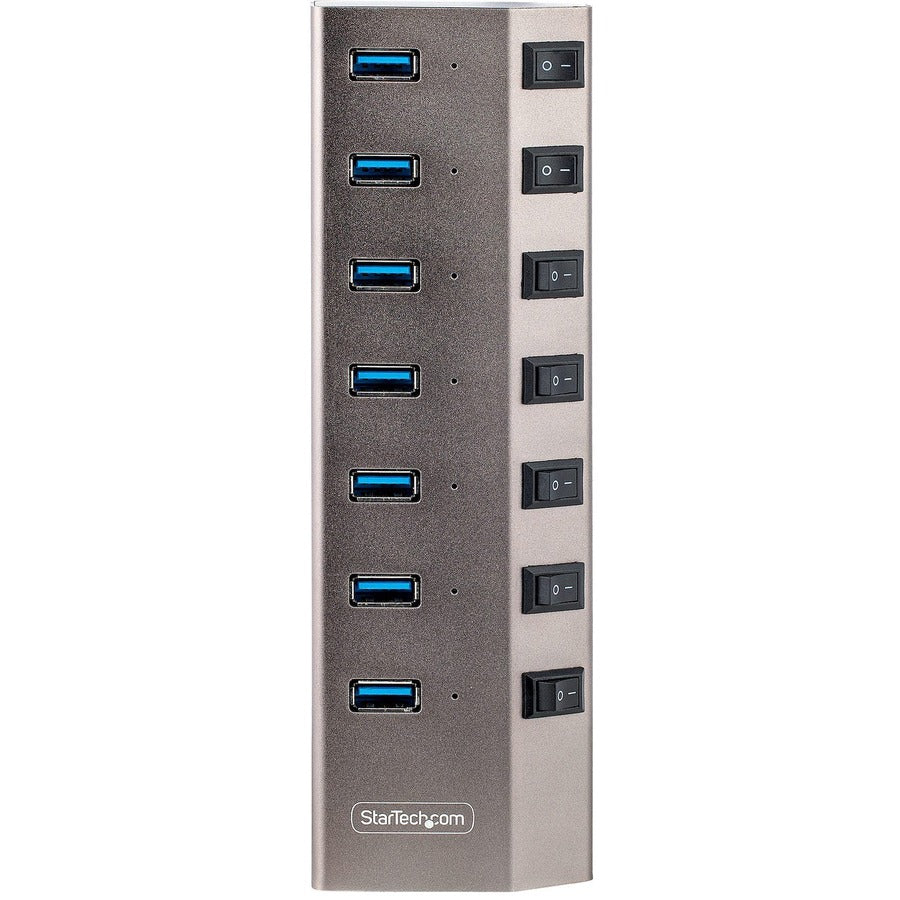 StarTech.com Hub USB-C auto-alimenté à 7 ports avec interrupteur marche/arrêt individuel, hub USB-C vers USB-A pour ordinateur de bureau/ordinateur portable, hub USB de type C avec alimentation 5G7AIBS-USB-HUB-NA