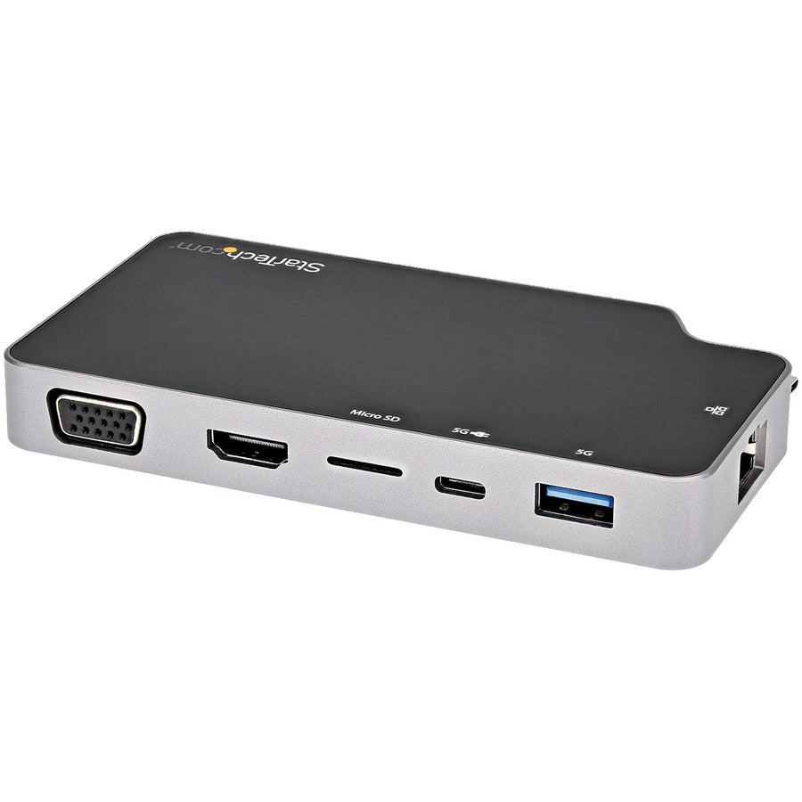 StarTech.com Adaptateur multiport USB C, USB-C vers HDMI 4K ou vidéo VGA avec passage PD 100 W, hub USB 10 Gbit/s/MicroSD/GbE, mini station d'accueil USB-C CDP2HVGUASPD