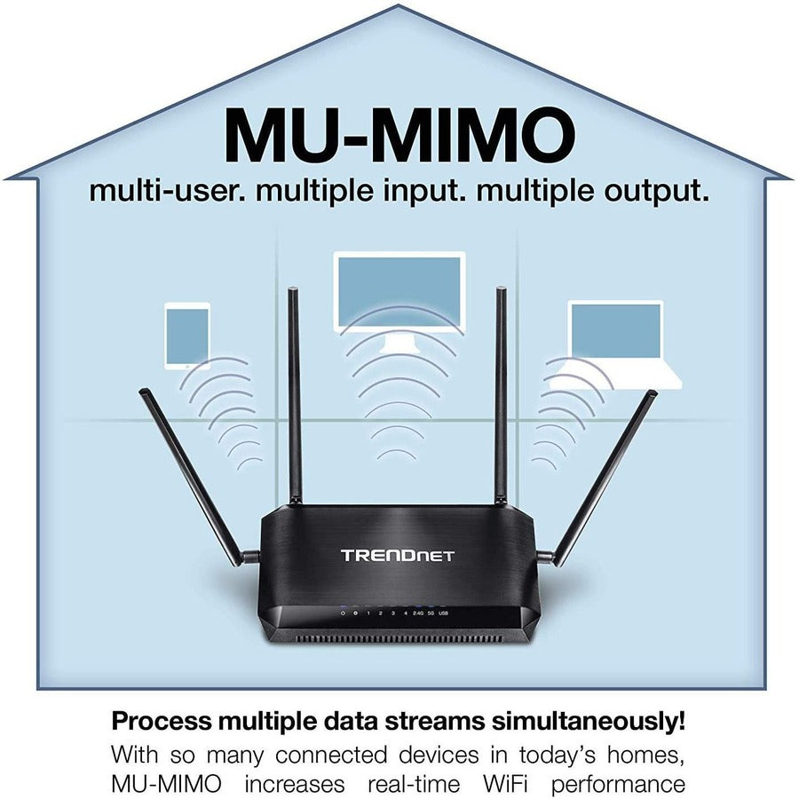 TRENDnet AC2600 MU-MIMO Wireless Gigabit Router, Increase WiFi Performance, WiFi Guest Network, Gaming-Internet-Home Router, Beamforming, 4K streaming, Quad Stream, Dual Band Router, Black, TEW-827DRU TEW-827DRU