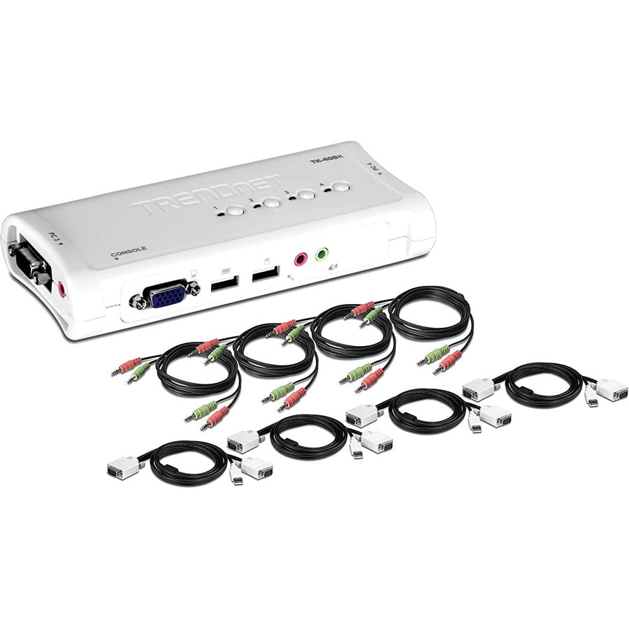 TRENDnet 4-Port USB KVM Switch and Cable Kit With Audio, Manage 4 Computers, USB Switch, Windows, Linux, Auto-Scan, Plug And Play, Hot Pluggable, 2048 x 1536 VGA Resolution, White, TK-409K TK-409K