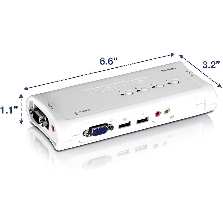 TRENDnet 4-Port USB KVM Switch and Cable Kit With Audio, Manage 4 Computers, USB Switch, Windows, Linux, Auto-Scan, Plug And Play, Hot Pluggable, 2048 x 1536 VGA Resolution, White, TK-409K TK-409K