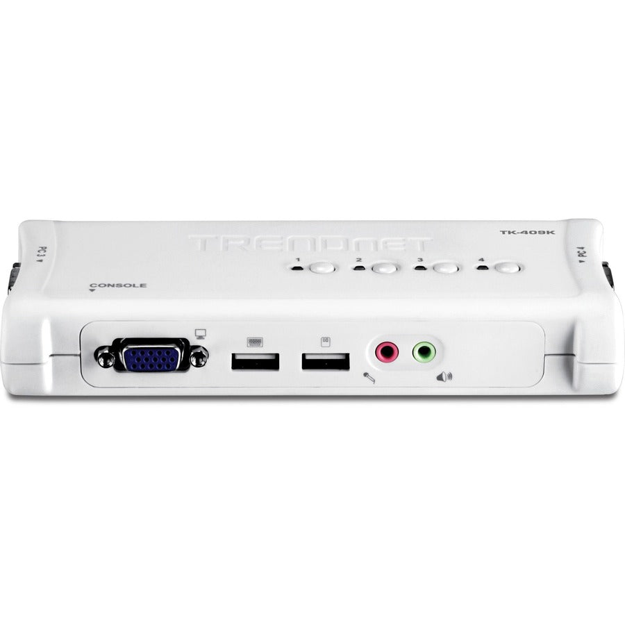 TRENDnet 4-Port USB KVM Switch and Cable Kit With Audio, Manage 4 Computers, USB Switch, Windows, Linux, Auto-Scan, Plug And Play, Hot Pluggable, 2048 x 1536 VGA Resolution, White, TK-409K TK-409K