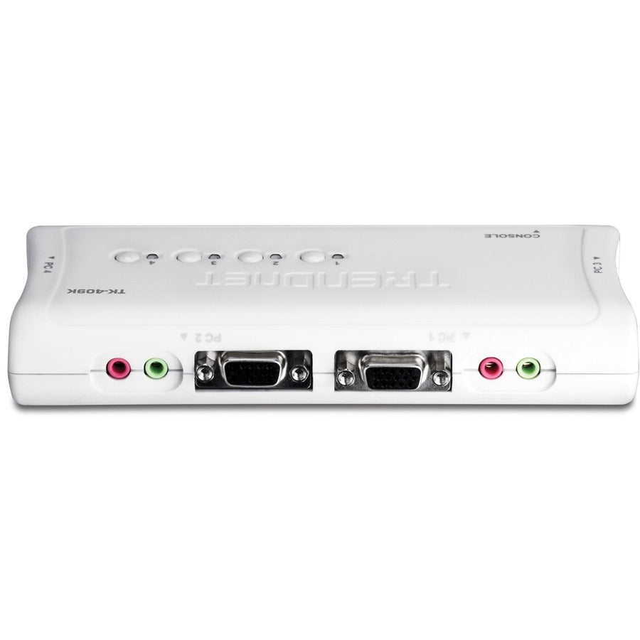 TRENDnet 4-Port USB KVM Switch and Cable Kit With Audio, Manage 4 Computers, USB Switch, Windows, Linux, Auto-Scan, Plug And Play, Hot Pluggable, 2048 x 1536 VGA Resolution, White, TK-409K TK-409K