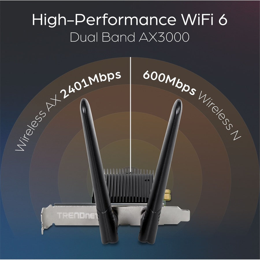 TRENDnet TEW-907ECH IEEE 802.11ax Bluetooth 5.2 Dual Band Wi-Fi/Bluetooth Combo Adapter for Desktop Computer - TAA Compliant TEW-907ECH