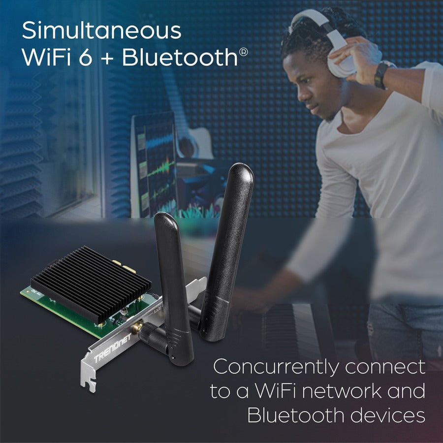 TRENDnet TEW-907ECH IEEE 802.11ax Bluetooth 5.2 Dual Band Wi-Fi/Bluetooth Combo Adapter for Desktop Computer - TAA Compliant TEW-907ECH