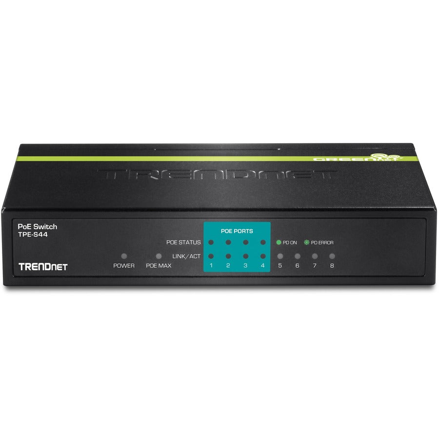 TRENDnet 8-Port 10/100Mbps PoE Switch, 4 x 10/100 Ports, 4 x 10/100 PoE Ports, 30W PoE Power Budget, 1.6 Gbps Switching Capacity, 802.3af, Lifetime Protection, Black, TPE-S44 TPE-S44
