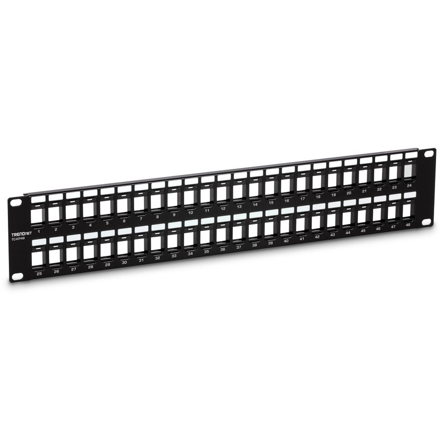 TRENDnet Panneau de brassage Keystone 2U HD vierge 48 ports, boîtier de montage en rack 2U 19", panneau de brassage réseau HD Keystone, recommandé avec les prises Keystone TC-K25C6 et TC-K50C6 Cat6 (vendues séparément), noir, TC-KP48 TC-KP48