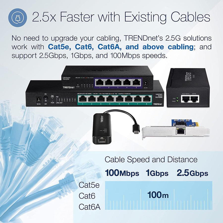 Adaptateur réseau PCIe TRENDnet 2.5Gase-T ; Supports standard et discrets inclus ; Les fenêtres; Serveur; Linux et VMware Esxi 6.X ; 5.X ; TEG-25GECTX TEG-25GECTX