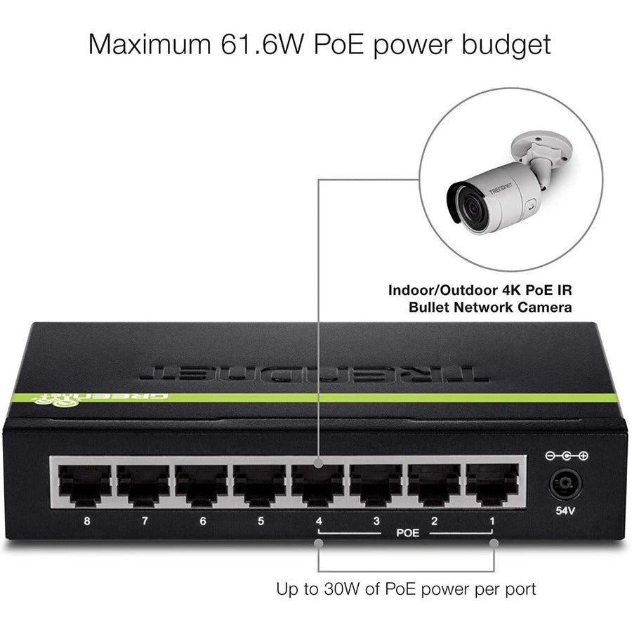 TRENDnet Switch Gigabit GREENnet PoE+ 8 ports, 4 ports Gigabit PoE-PoE+, 4 x ports Gigabit, budget d'alimentation 61 W, capacité de commutation 16 Gbit/s, commutateur Ethernet non géré, protection à vie, noir, TPE-TG44G TPE-TG44g