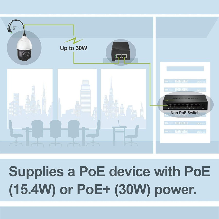 Injecteur TRENDnet Gigabit Power Over Ethernet Plus, convertit le Gigabit non Poe en Poe+ ou PoE Gigabit, fournit des distances de réseau d'alimentation PoE (15,4 W) ou PoE+ (30 W) jusqu'à 100 m (328 pieds), noir, TPE-115GI TPE-115Gi