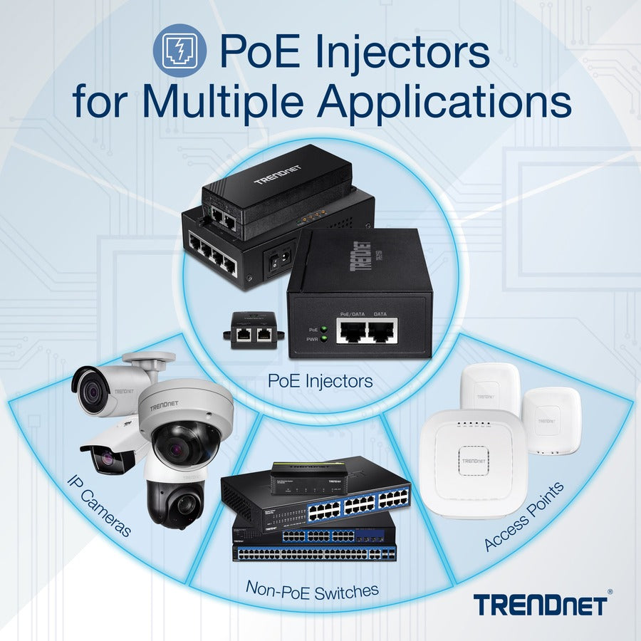 TRENDnet Gigabit Power Over Ethernet Plus Injector, Converts Non-Poe Gigabit To Poe+ Or PoE Gigabit, Supplies PoE (15.4W) Or PoE+ (30W) Power Network Distances Up To 100M (328 ft.), Black, TPE-115GI TPE-115Gi