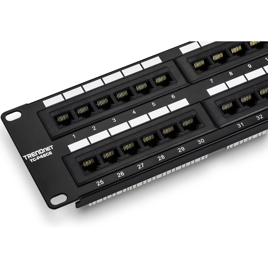 Panneau de brassage non blindé TRENDnet 48 ports Cat6, montage mural ou en rack, compatible avec le câblage Cat3,4,5,5e,6, pour Ethernet, Fast Ethernet, applications Gigabit, noir, TC-P48C6 TC-P48C6