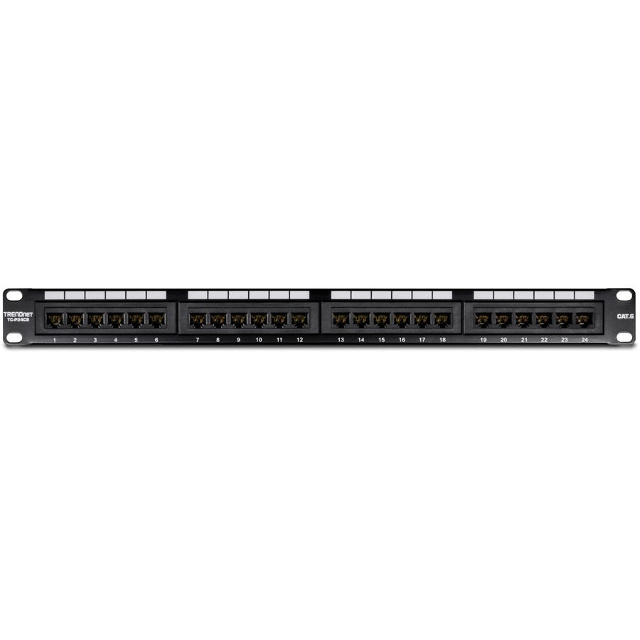 TRENDnet 24-Port Cat6A Shielded 1U Patch Panel, 19" 1U Rackmount Housing, Compatible With Cat5e, Cat6, And Cat6A Cabling, Ethernet Cable Management, Color Coded Labeling, Black, TC-P24C6AS TC-P24C6