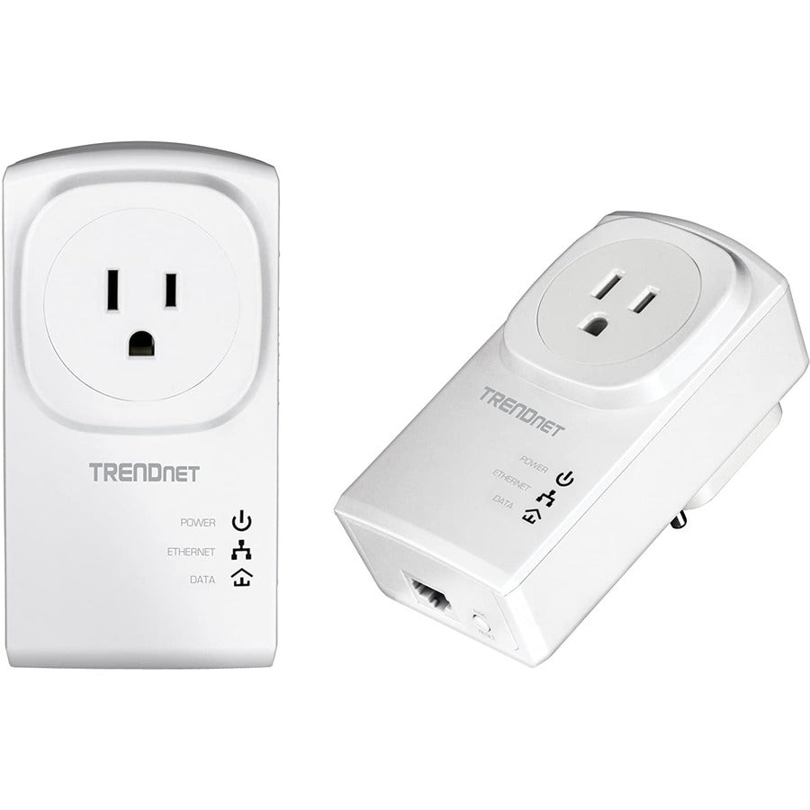 TRENDnet Powerline 500 AV Nano Adapter Kit With Built-In Outlet, Power Outlet Pass-Through, Includes 2 x TPL-407E Adapters, Plug & Play, Ideal For Smart TVs, Gaming, White, TPL-407E2K TPL-407E2K