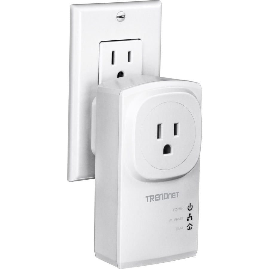 TRENDnet Powerline 500 AV Nano Adapter Kit With Built-In Outlet, Power Outlet Pass-Through, Includes 2 x TPL-407E Adapters, Plug & Play, Ideal For Smart TVs, Gaming, White, TPL-407E2K TPL-407E2K