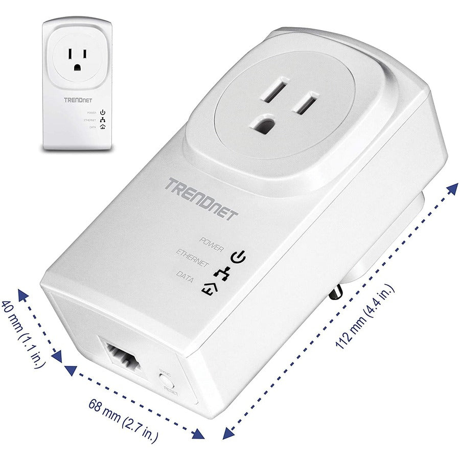 TRENDnet Powerline 500 AV Nano Adapter Kit With Built-In Outlet, Power Outlet Pass-Through, Includes 2 x TPL-407E Adapters, Plug & Play, Ideal For Smart TVs, Gaming, White, TPL-407E2K TPL-407E2K