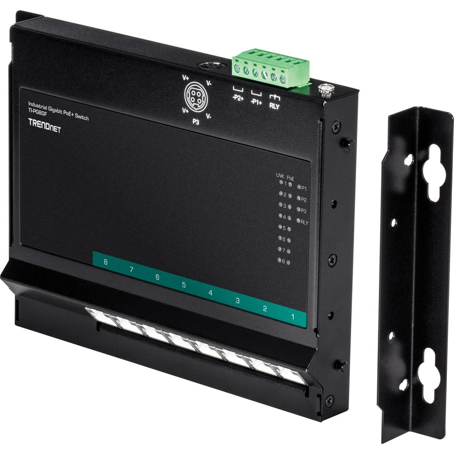 Commutateur d'accès frontal mural Gigabit Poe+ industriel à 8 ports TRENDnet ; 8 ports PoE+ Gigabit ; Montage sur rail DIN ; Entrée d'alimentation 48 ? 57 V CC ; IP30 ; Budget Poe 200 W ; Protection à vie ; TI-PG80F TI-PG80F