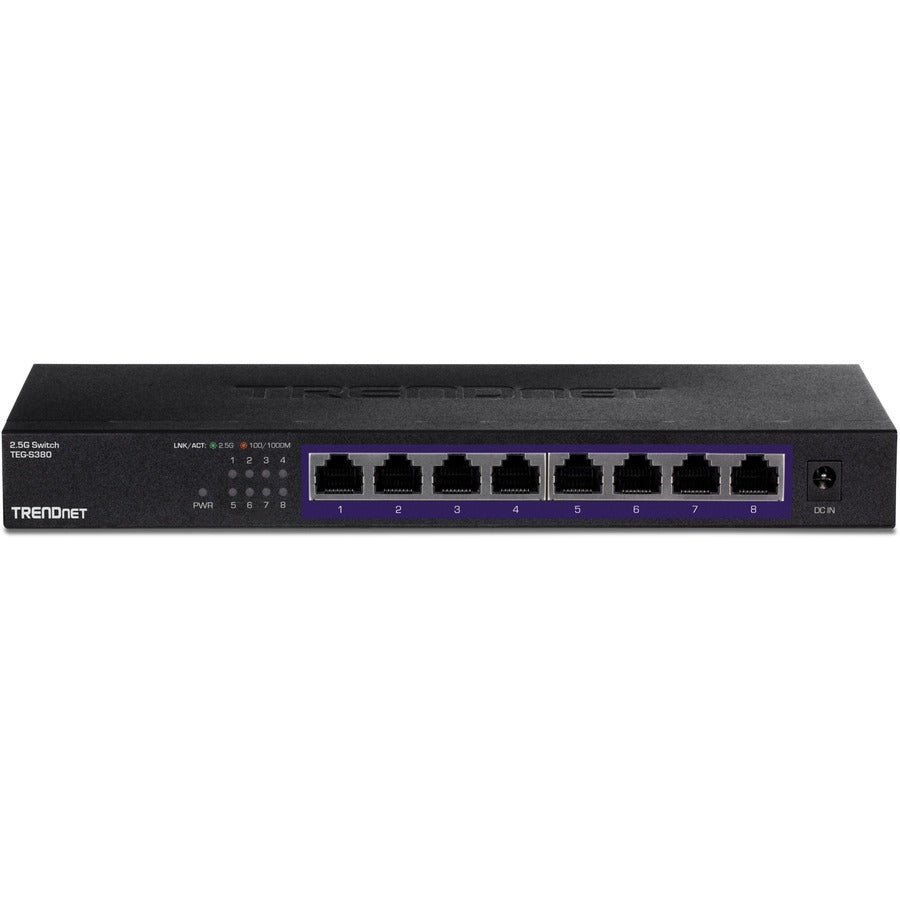 TRENDnet 8-Port Unmanaged 2.5G Switch, 8 x 2.5GBASE-T Ports, 40Gbps Switching Capacity, Backwards Compatible with 10-100-1000Mbps Devices, Fanless, Wall Mountable, Black, TEG-S380 TEG-S380